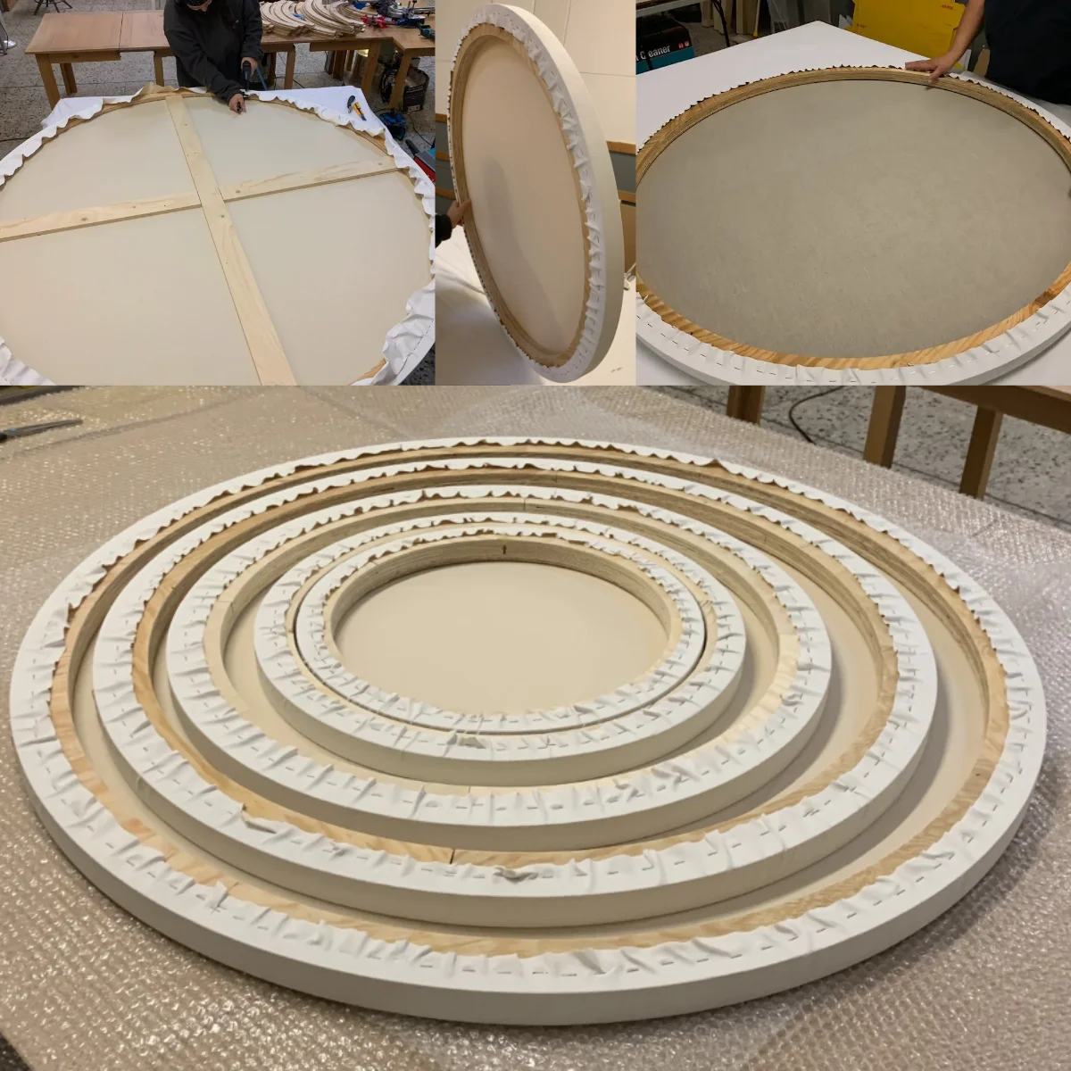 Set aus vier runden Leinwänden