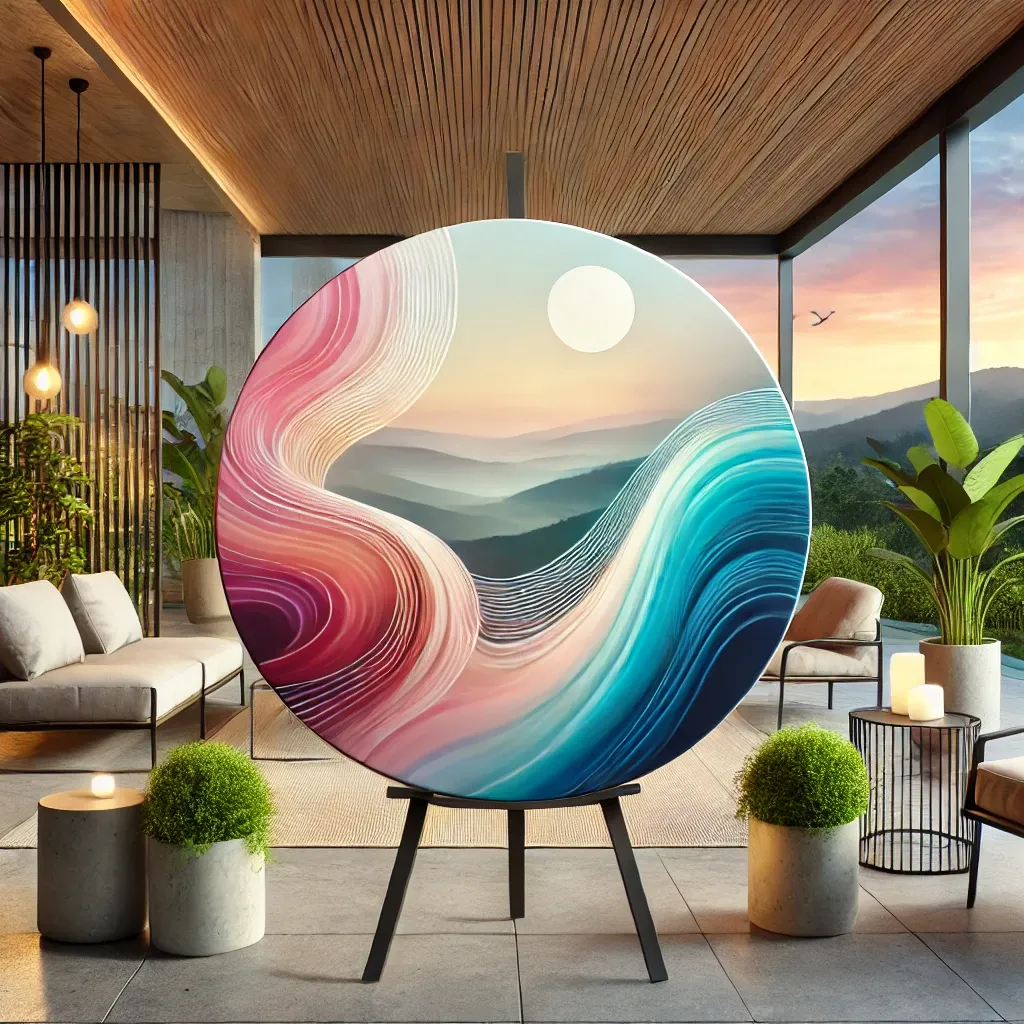Rundes Leinwandbild mit Landschaft und Wellen